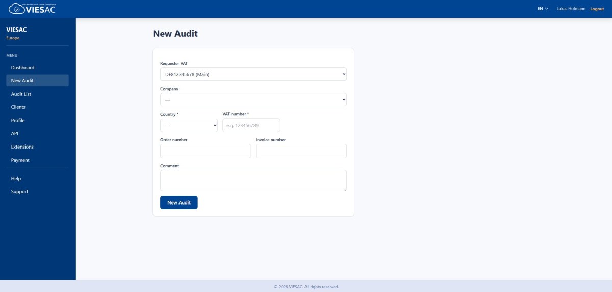Nieuwe controle — VIESAC screenshot