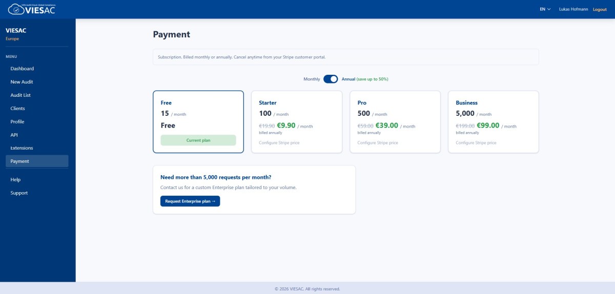 Betaling — VIESAC screenshot