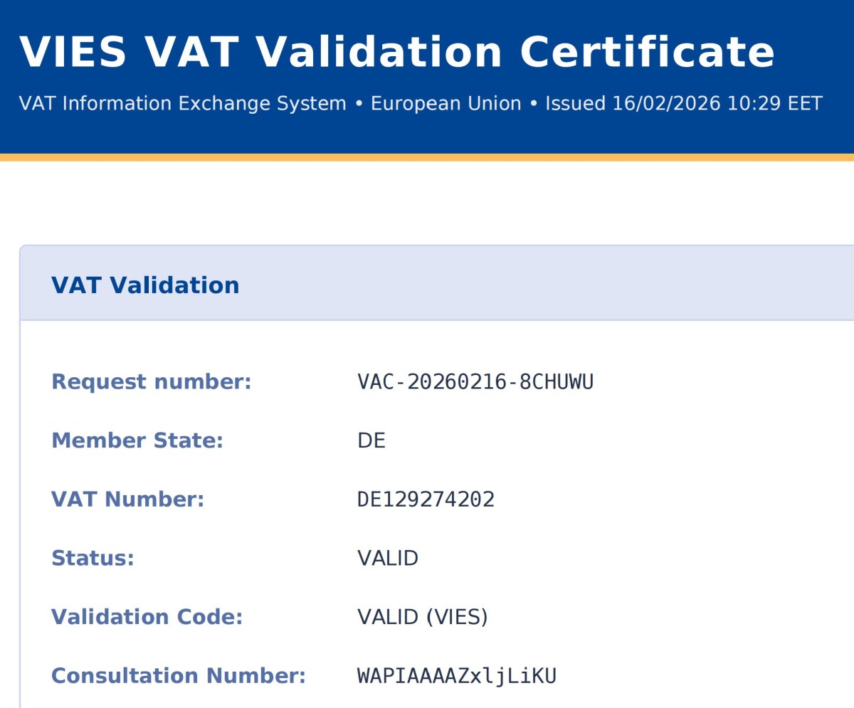 VIES VAT Validation Certificate